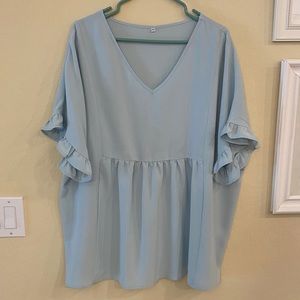 Sea foam green peplum bottom 2XL blouse w/ruffle short sleeves 100%